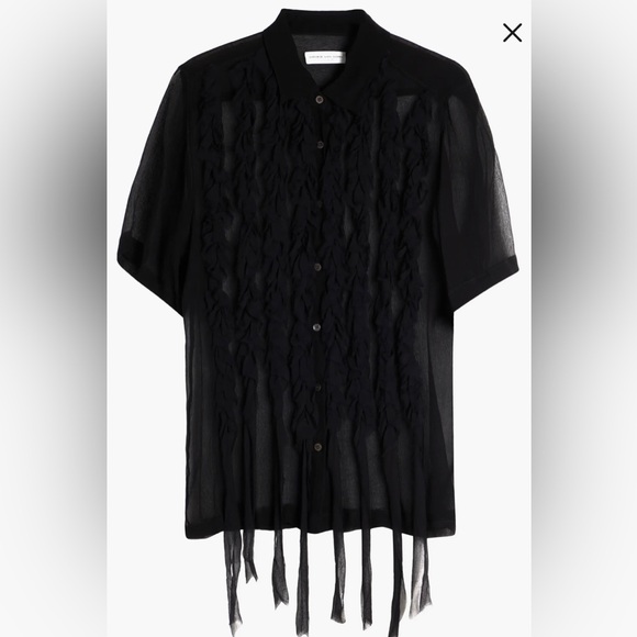 Dries Van Noten Clasan Ruffle Front Viscose Chiffon Shirt Black size US 10 FR42 - Picture 13 of 14